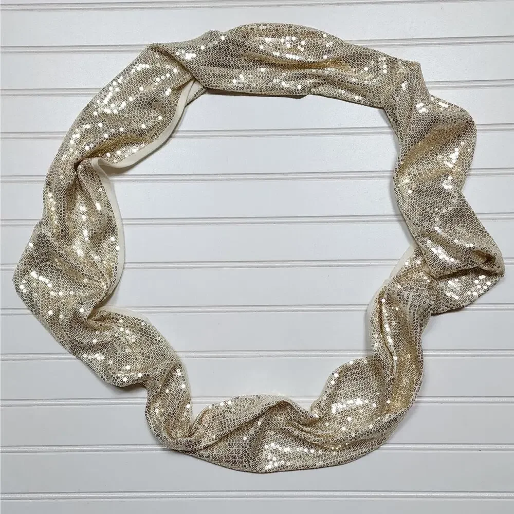Express Women's Metallic Gold & Cream Sequin Infinity Neck Scarf  One Size